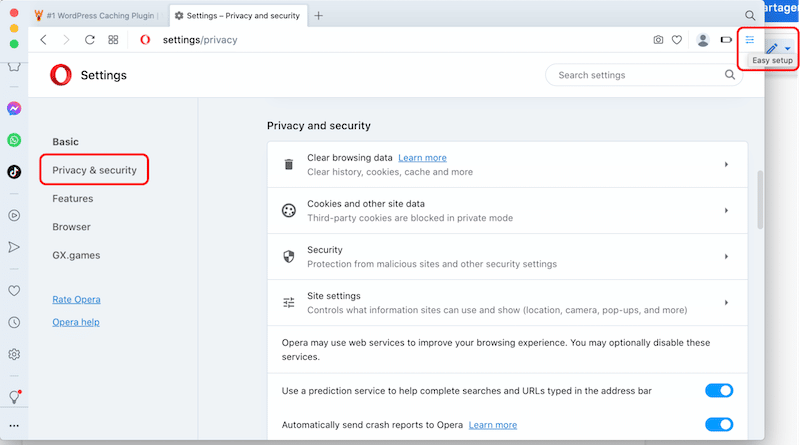 Advanced clearing browsing cache with Opera - Source: Opera