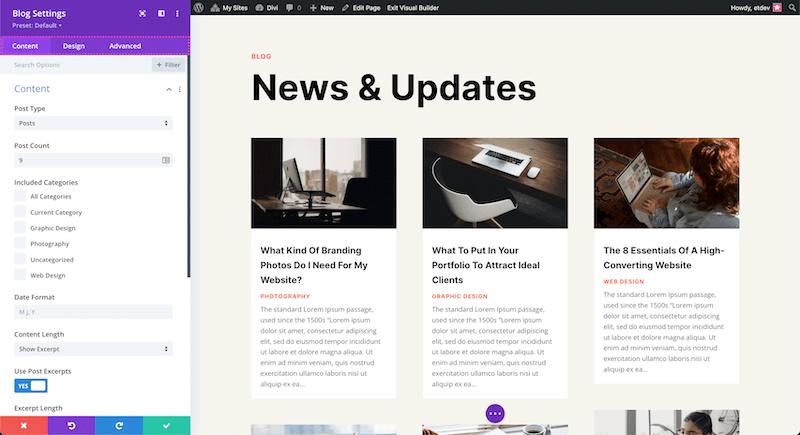 Blog module - Source: Divi
