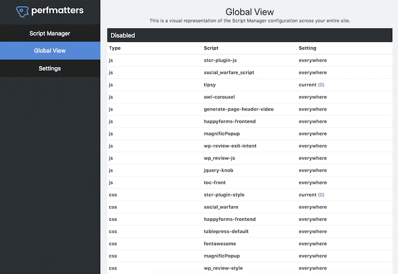 Choose where to not execute the script with the script manager tool   — Source: Global View of Perfmatters