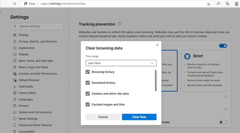 Clearing cache and cookies on Microsoft Edge - Step 2 - Source: Microsoft Edge