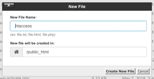 how to create a new htaccess file