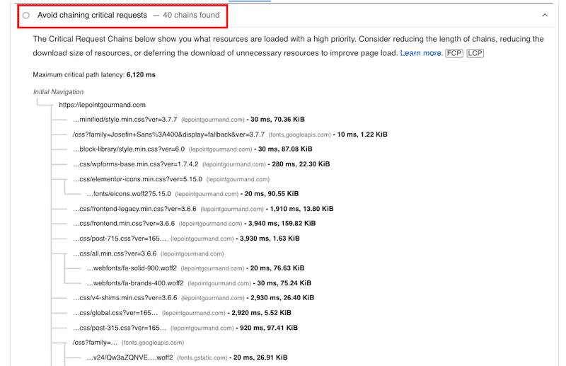 Critical Request Chains -  Source: PageSpeed Insights (PSI)
