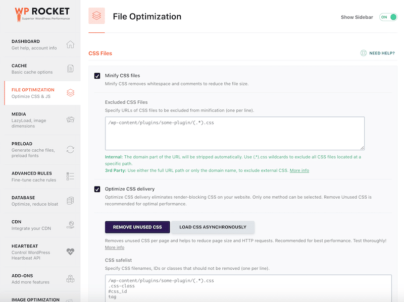 CSS optimization directly from the WordPress dashboard - Source: WP Rocket

