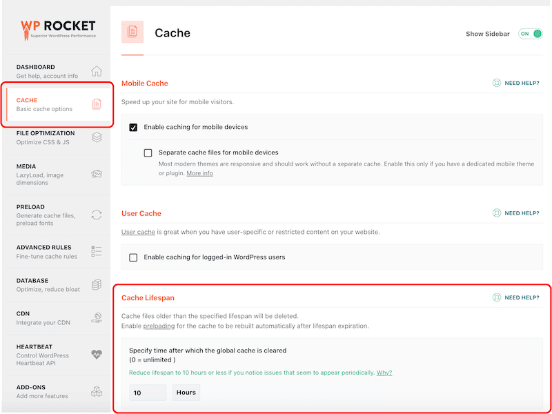 Customizing the cache lifespan - Source: WP Rocket
