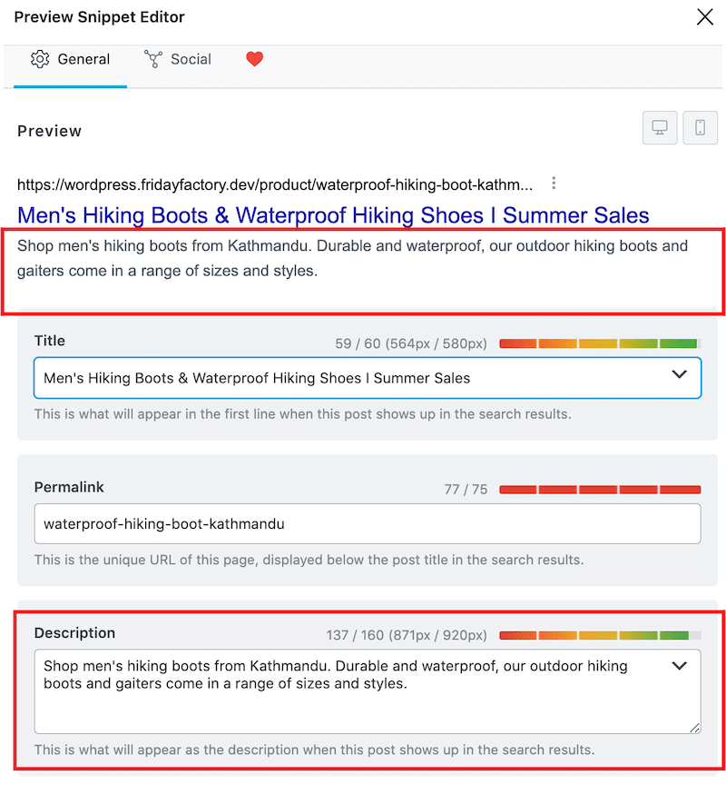 Example of an optimized meta search (description) with WooCommerce and RankMath - Source: Rank Math SEO
