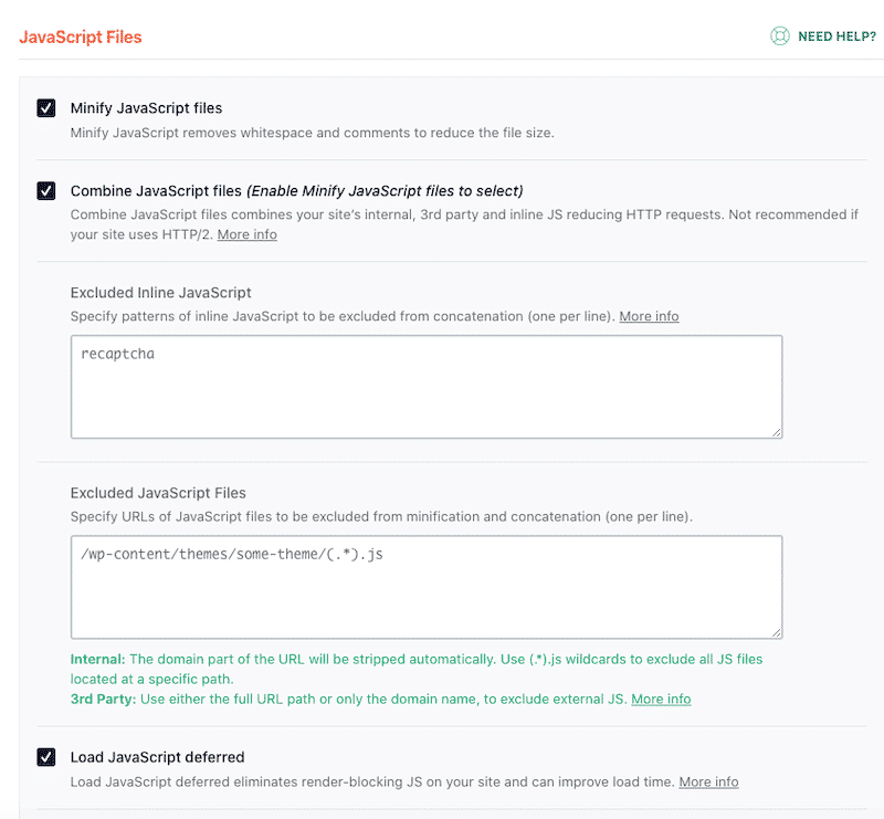 File Optimization tab - JS files