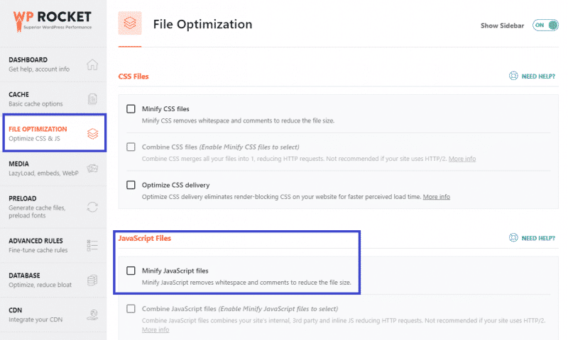 File optimization tab - Minifying JS files