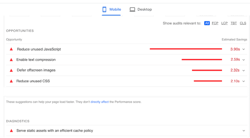 Flagged issues for WPBakery - Source: PageSpeed Insights
