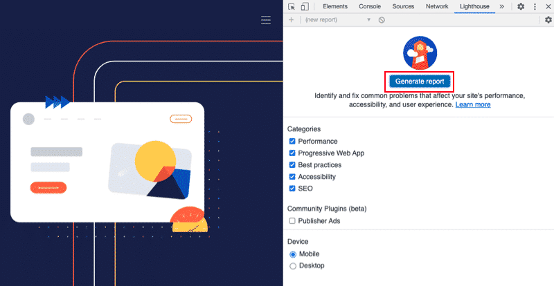 Generating the Lighthouse report – Source: Google Chrome Dev Tools