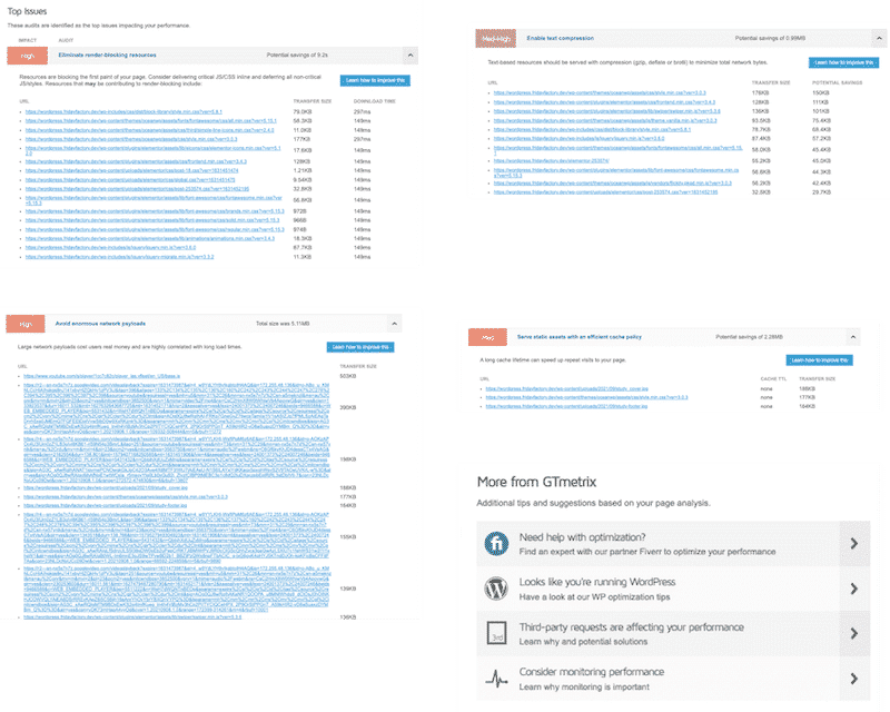 Issues flagged by GTmetrix while auditing my site
