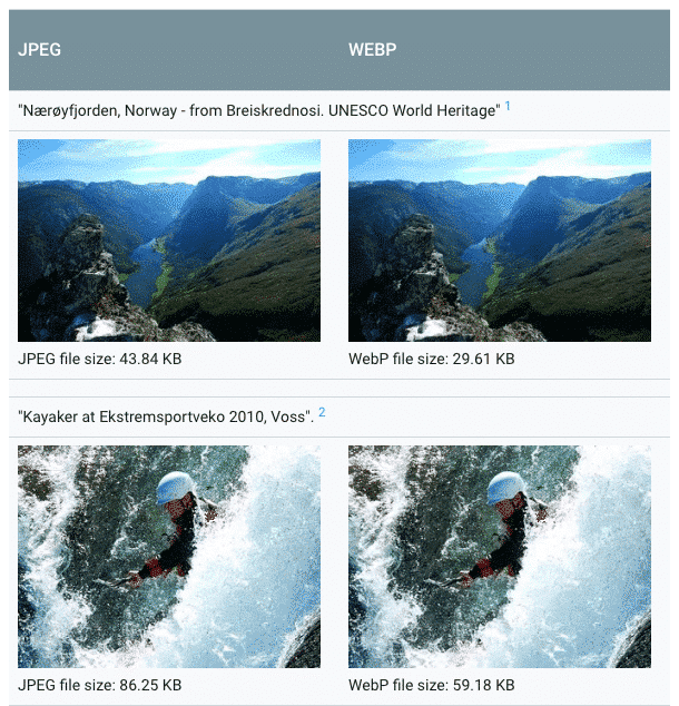 JPEG images vs WebP images