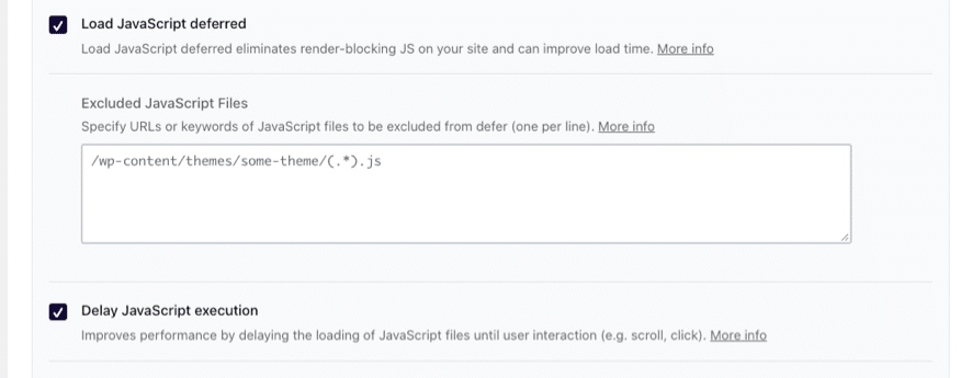 JS files optimization tab – WP Rocket’s dashboard