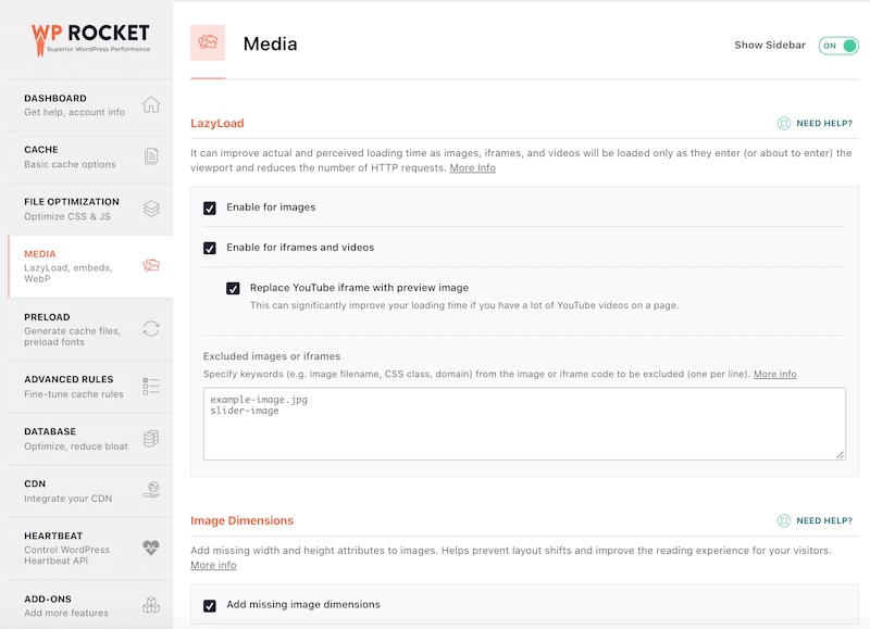 Media Optimization - WP Rocket Dashboard
