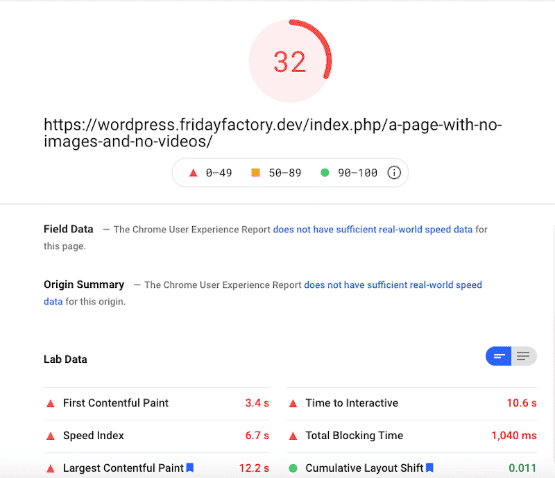 Lighthouse score of my web page - Source: PSI
