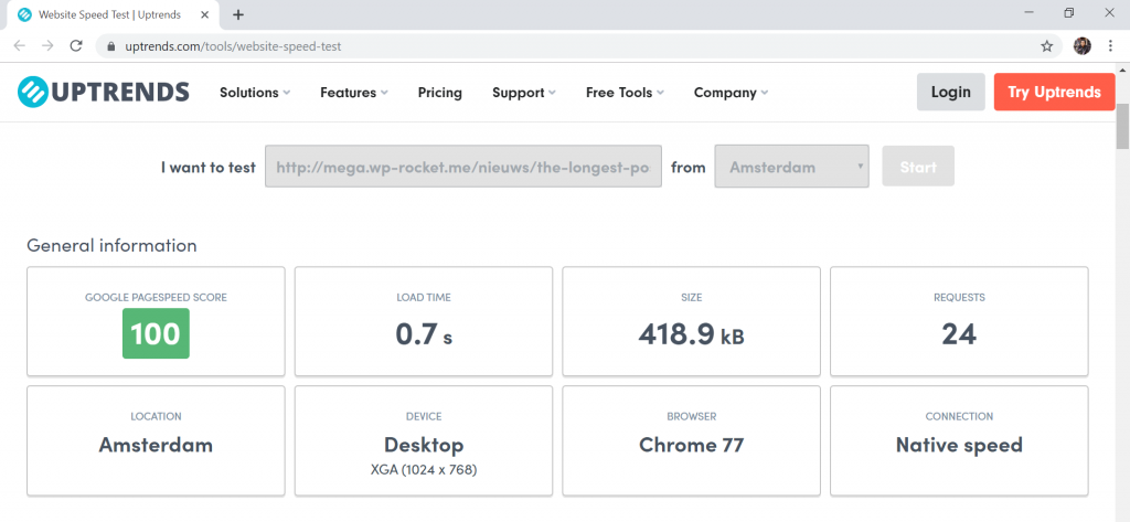 Résultats Uptrends avec le lazy-load natif