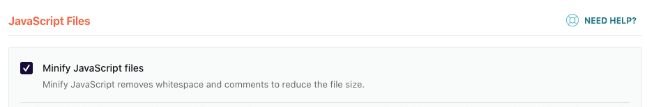 Minify JavaScript files feature – WP Rocket dashboard