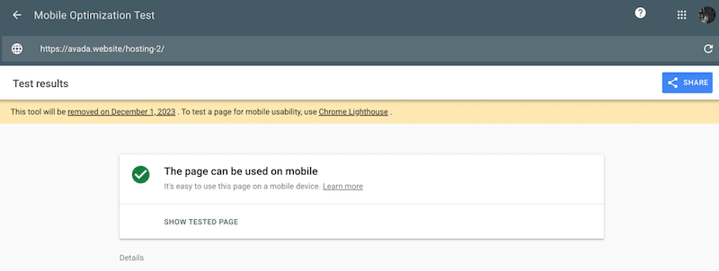 Mobile test - Source: Google Search Console
