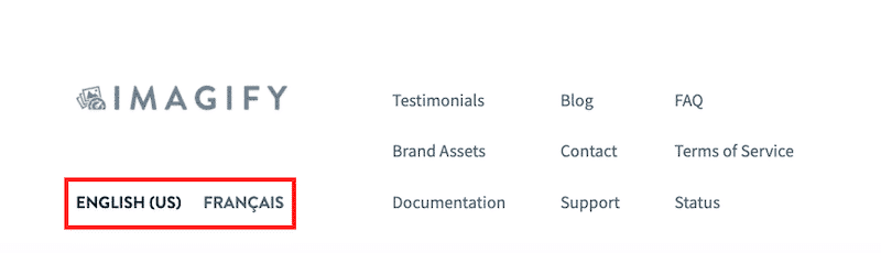 Multilingual website with a language switcher in the footer - Source: Imagify (Image optimization plugin)