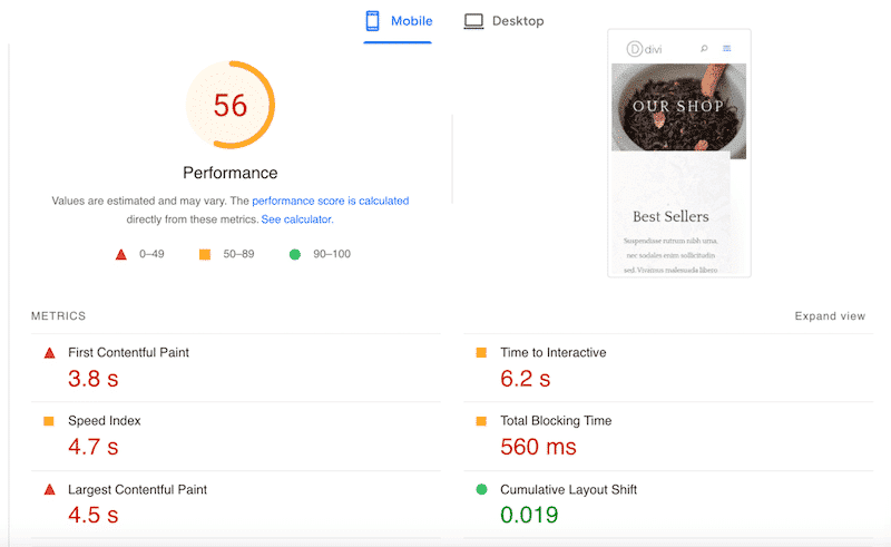 My WooCommerce site performance before WP Rocket’s optimization - Source: PSI
