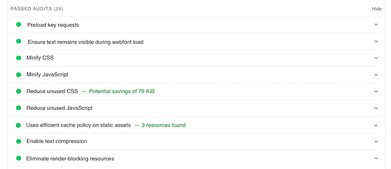 Passed audits with WP Rocket - Source: PSI
