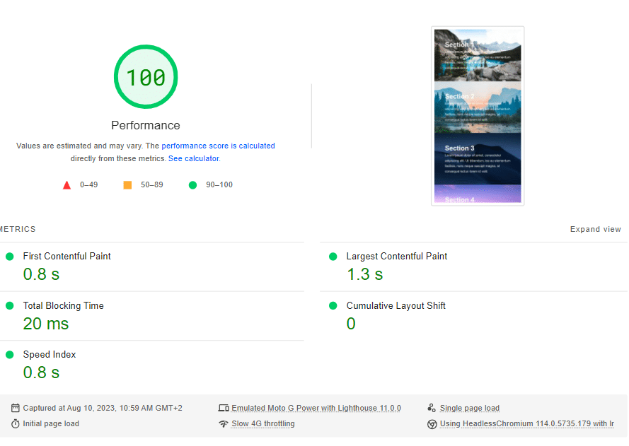 Rapport de performance après l'activation du LazyLoad sur les images de backgrounds CSS 
