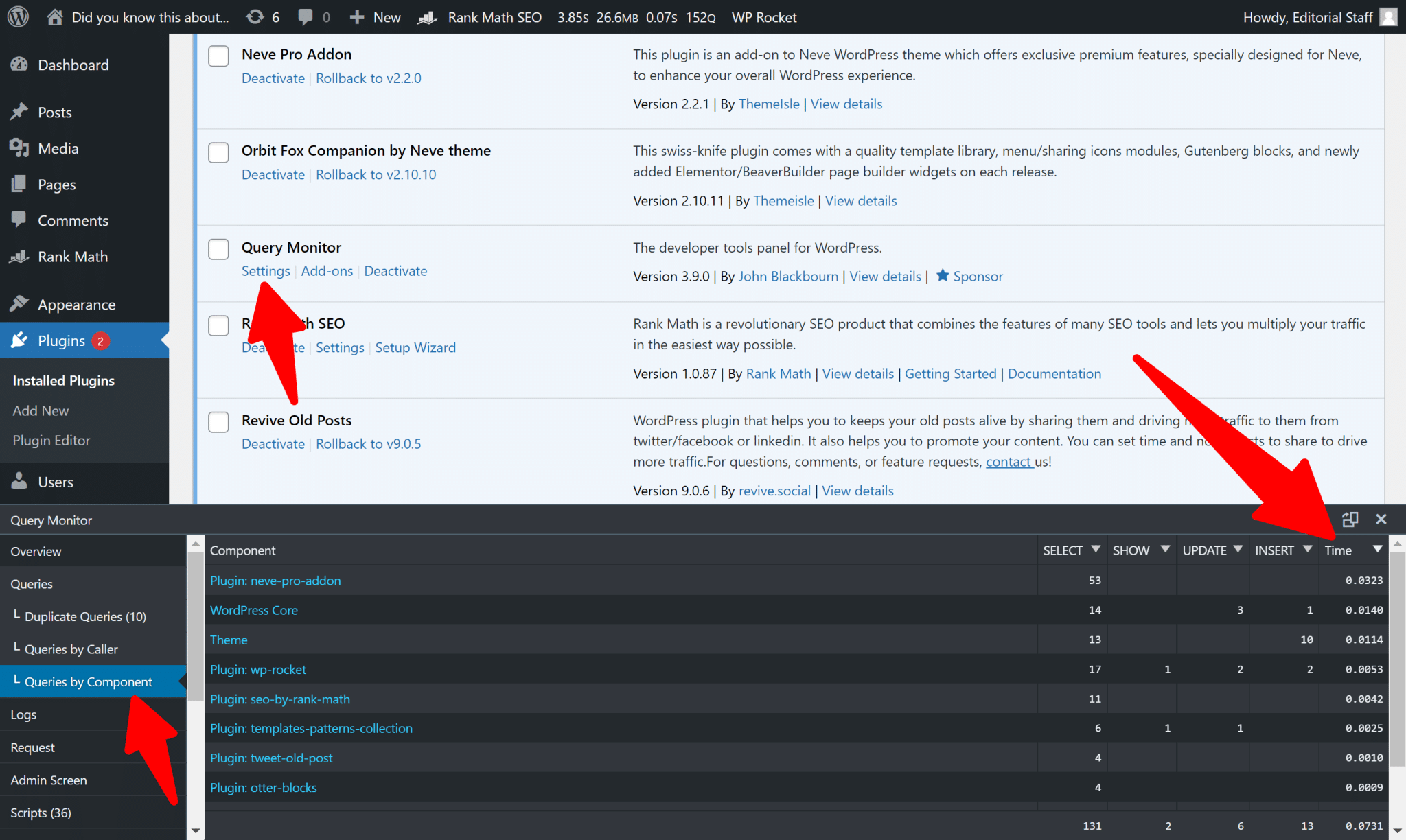 Using Query Monitor plugin to identify heavy resource plugins