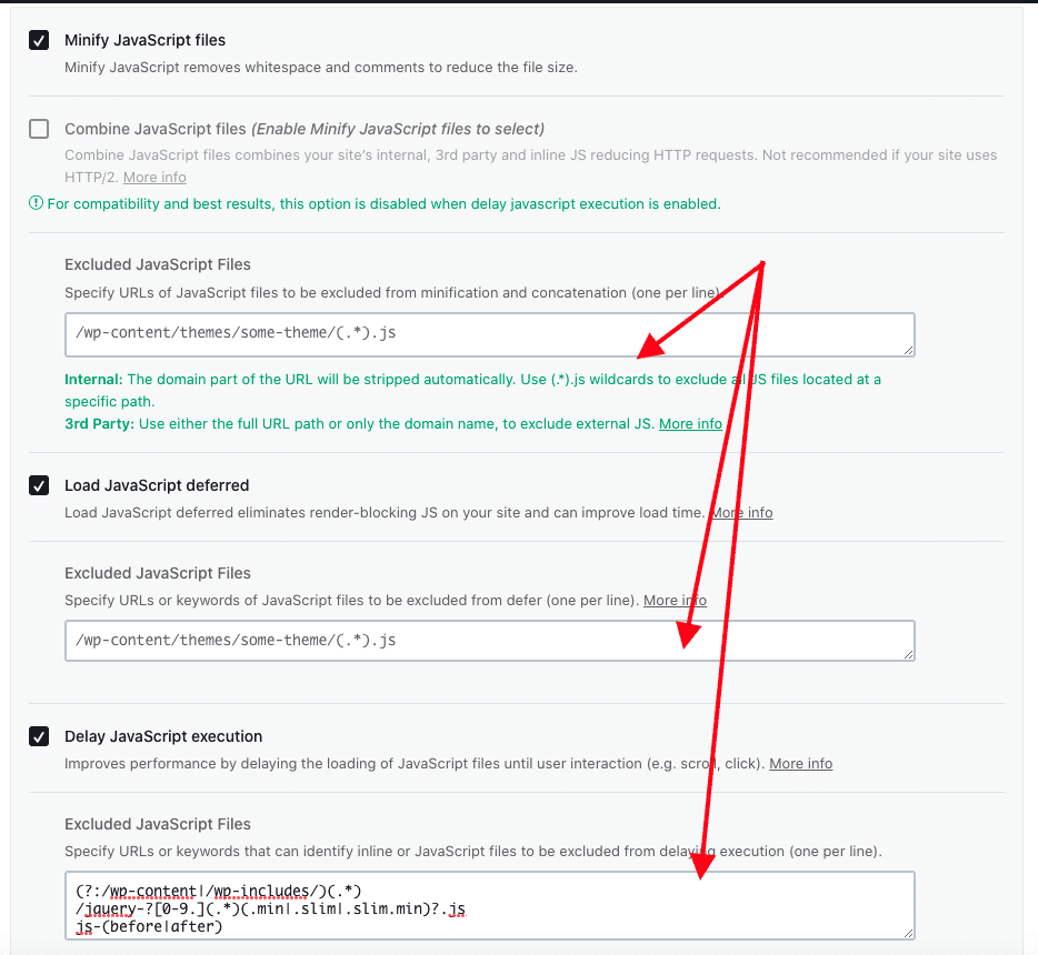 Possibility to exclude an URL when deferring JS- Source: WP Rocket
