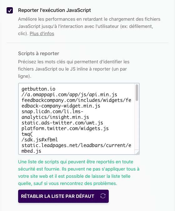 Liste des scripts JS à reporter