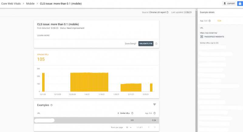 Search Console Report - CLS issues