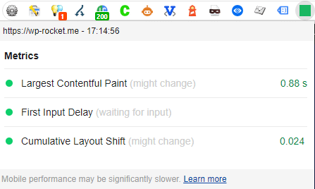 Web Vitals Chrome extension 